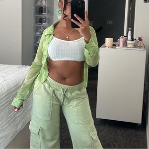 Cute mesh green button up shirt